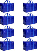 HealSmart 8 Pack Large Moving Bags with Zippers & Handles, Moving Supplies with lids, Heavy Duty Totes for Space Saving, Fold Flat, Moving and Storing, Blue