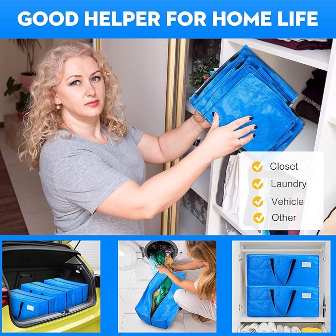 AlexHome Heavy Duty Extra Large Moving Bags,Storage Totes for Moving,Reusable Plastic Moving Boxes,Packing and Moving Supplies,Cloth Containers (Set of 7)
