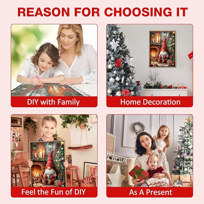 MEIYUDA Christmas Diamond Painting Kits for Adults, 5D Christmas Gnome Diamond Art Kits for Adult Beginners, Vintage DIY Full Diamond Art Painting Kit for Home Wall Decor Gift 12x16inch