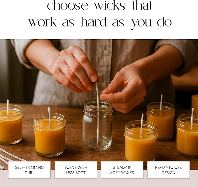 6" Eco Candle Making Wicks, Self-Trimming Design, Coreless Cotton Wicks for Candle Making, Ideal for DIY, Ideal for Low Melt-Point Waxes, Size ECO-10, Pack of 100