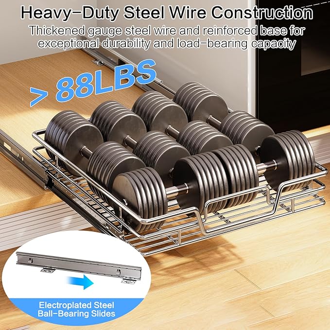 Kitchen Cabinet Pull Out Shelf and Drawer Organizer Slide Out Pantry Storaqe Basket in Multiple Sizes (14" W x 21",1 Tier)