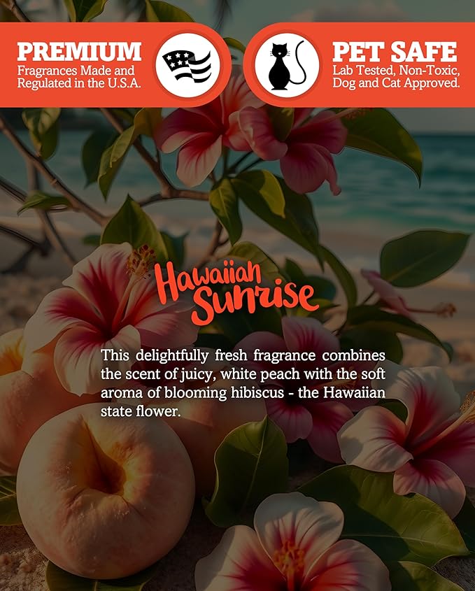 Hawaiian Sunrise Scented Natural Soy Candle, Essential Fragrance Oils, 100% Soy, Phthalate & Paraben Free, Clean Burning, 9 Oz.