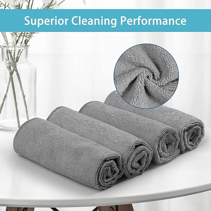 HOMEXCEL Grey Microfiber Cleaning Cloth, 50 Pack Cleaning Towels for Kitchen, Lint Free, Scratch-Free, Highly Absorbent, and Reusable Cleaning Rags for House, Window and Glass, Cars, 11.5 X11.5 inch
