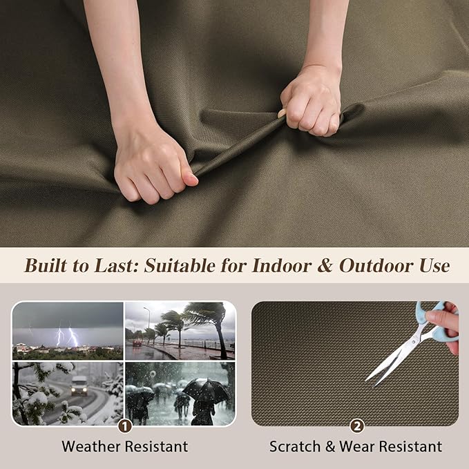 ANMINY 100% Waterproof Outdoor Fabric 5 Yards, 58" W 600D Marine Canvas Fabric with PVC Backing, Ripstop Upholstery Material by The Yard for Furniture Boat Covers Tent Awning, Khaki