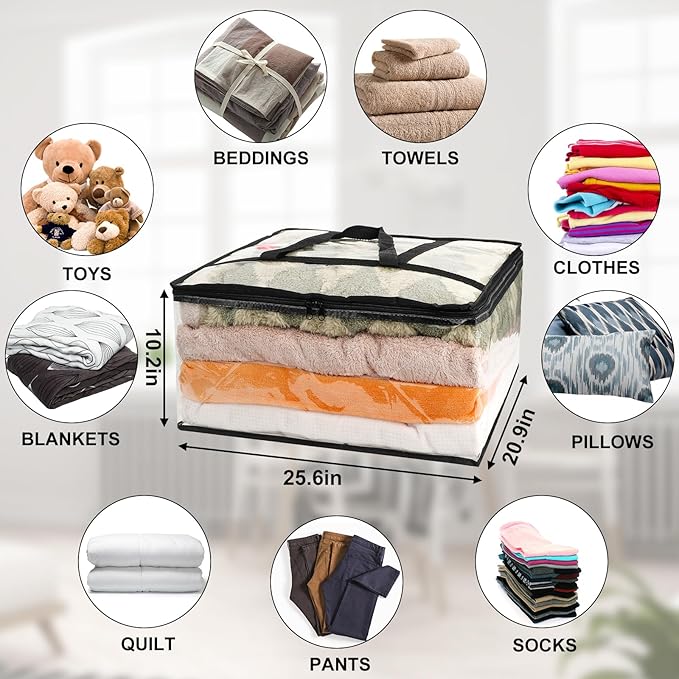 6Pack Clear Blanket Storage Bags, Vinyl Comforter Clothes Storage Closet Organizers and Storage Containers Moving Bags with Reinforced Handle for Bedding, Clothing, Comforters, Pillows, Toys,90L