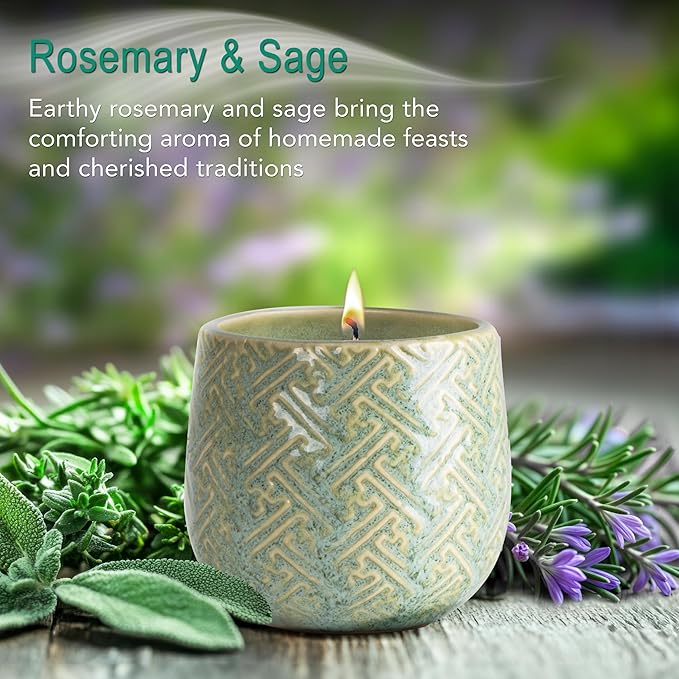 Hyggelight - The Growing Candle, Rosemary & Sage Scent, 10oz Ceramic Pot, Single Wick Aromatherapy Candles, 100% Soy for Women and Men, Ida