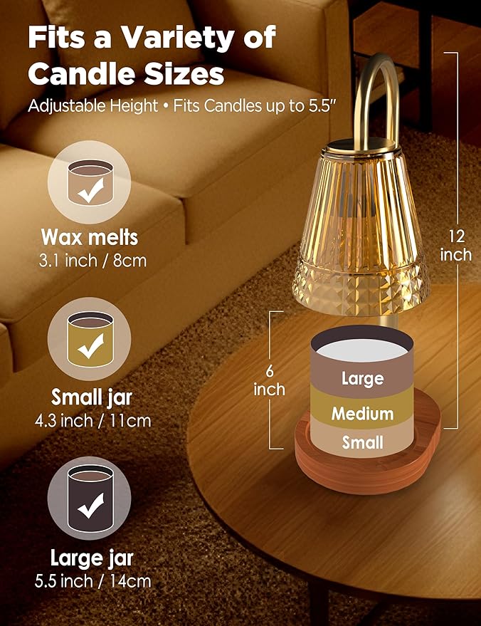 TATAANTY Candle Warmer Lamp with Timer, Wood Base Home Decor Candle Warmers, 4 Lights and 3 Timers. Table Lamp Birthday Gift for Women, Suitable for Bedroom, Offices, and Living Rooms