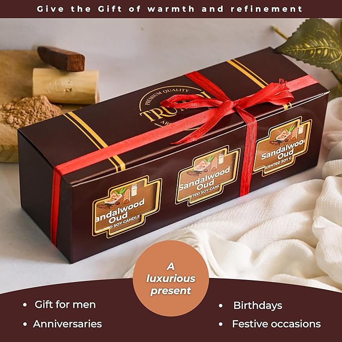 Sandalwood Oud - Scented Candles for Men - Pack of 3 x 5oz Natural Soy Clean Organic Non Toxic - Masculine Scent Gifts - Candel for Home Bedroom Bathroom Apartment Room Décor - New House Essentials