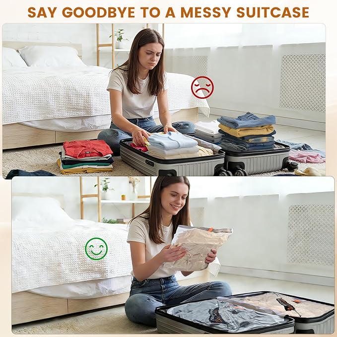 15 Pack Vacuum Storage Bags for Travel with Electric Rechargeable Pump, Vacuum Seal Compression Space Saver Bags for Clothing, Blankets, Bedding, for Travel, Moving & Home Organization (5S,5M,5L)