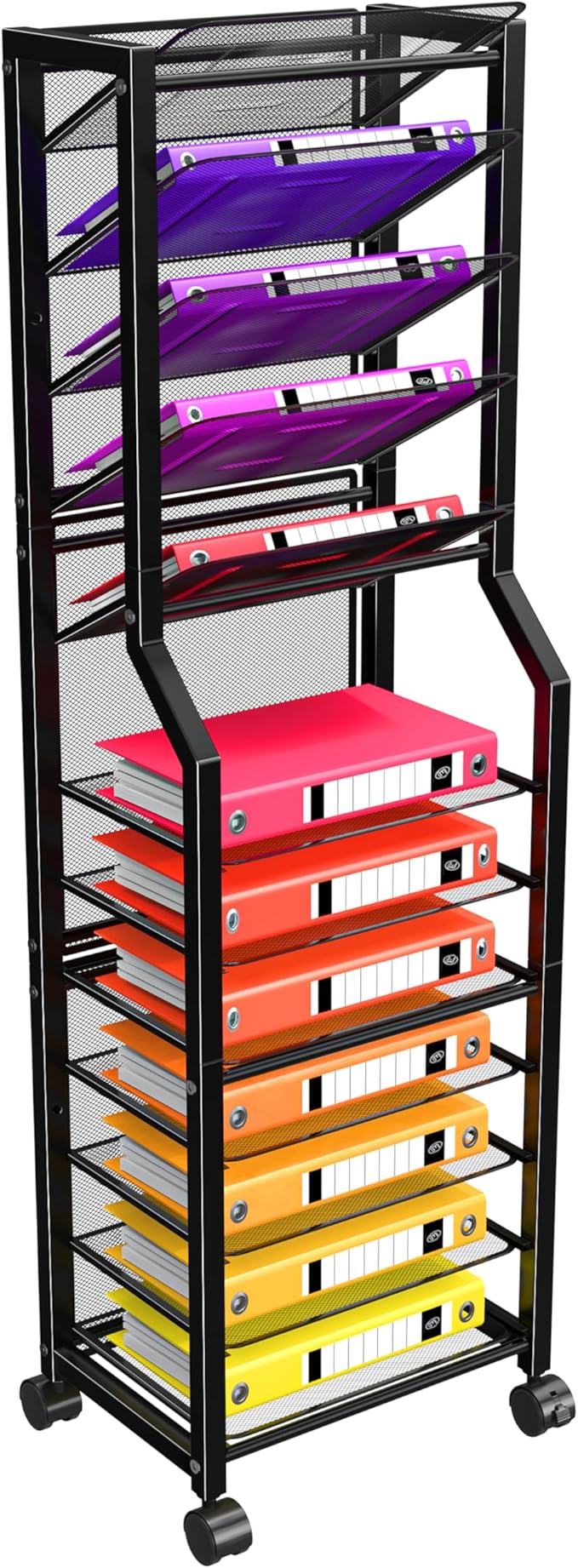Simple Trending 12 Tier Rolling File Cart,Desk File Organizer with Sliding Trays and Wetal Mesh Paper Letter Storage Multi Functional Rolling Clutter Cart for Office, Home, School, Black