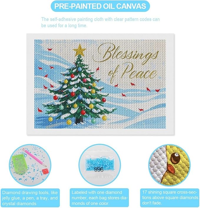 Diamond Painting Kits for Adults - Christmas Snowy Pine & Inspirational Blessings of Peace Painting DIY 5D Full Drill Diamond Dots Paintings with Diamonds Gem Art And Crafts Home Decor 8"x12"