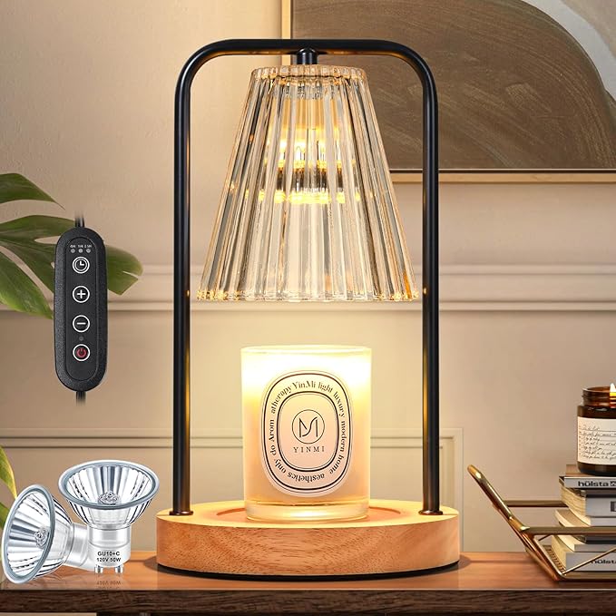 Candle Warmer Lamp with Timer, Electric Candle Lamp Warmer for Jar Candles, Dimmable Wax Melt Warmer with 2 Bulbs, Mom Christmas Gifts Birthday House Warming Gifts New Home, Vintage Home Bedroom Decor
