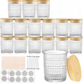 CONNOO 16 Pack 7 OZ Thick Pearl Glass Candle Jars for Making Candles with Airtight Bamboo Lids, Wicks & Stickers, for DIY Candle Making, Bulk Orders, Gifts & Home Décor, Clear