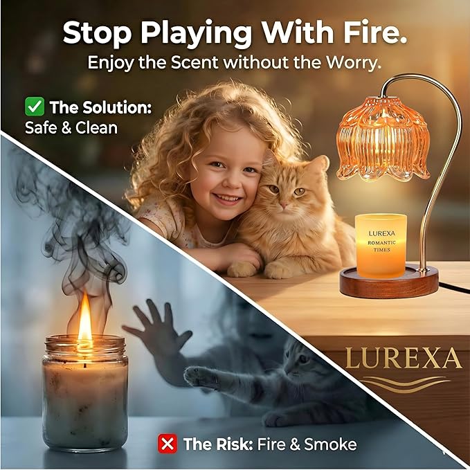Candle Warmer Lamp with Timer, Dimmable Wax Melt Lamp for Large & Standard Jar Candles, Includes 2 GU10 Bulbs, Elegant Vintage Home Decor Gift for Women & Mom (A1-Amber Lotus)