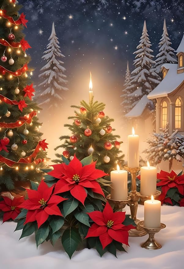 Christmas Diamond Art Painting Kits for Adults, Christmas Candles DIY Diamond Paintings Full Drill Paint,Winter Round Diamonds Crystal Gem Art for Home Wall Decor Gifts 16x20 Inch