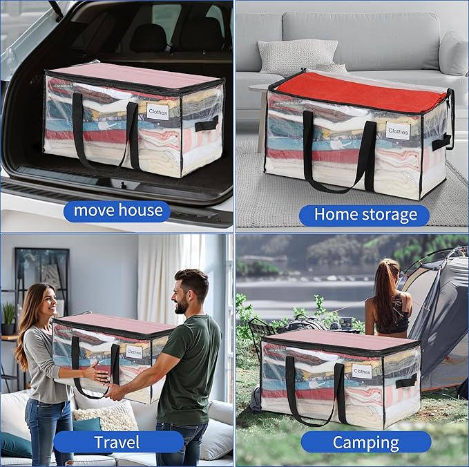 BAGAIL Heavy Duty Moving Bags with Strong Handle, Extra Large Moving Boxes, Storage Tote for Clothes, College Moving Supplies(Clear, 2 Pack)