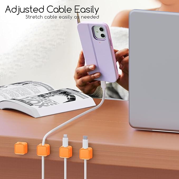 smofish Magnetic Cord Organizer Holder, 6 Pack Desk Cable Clips Management, Hide Phone Charging Cable Keeper, Strong Adhesive Wire Charger Holder for Nightstand, Kitchen Appliances, Office Supplies