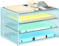 Lavatino 3-Tier Letter Tray Desk Paper Organizer – Blue Mesh Metal File Tray Organizer for Desk, Office Supplies & Home Organization | Fits A4/Letter Paper, Mail, Magazines and Office Accessories
