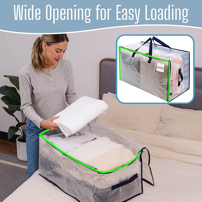 VENO 8 Pack Clear Extra Large Moving Bags & Storage Totes, Heavy Duty Organizer with Reinforced Handles & Strong Zippers for Clothes, College Dorm Essentials, Moving Supplies
