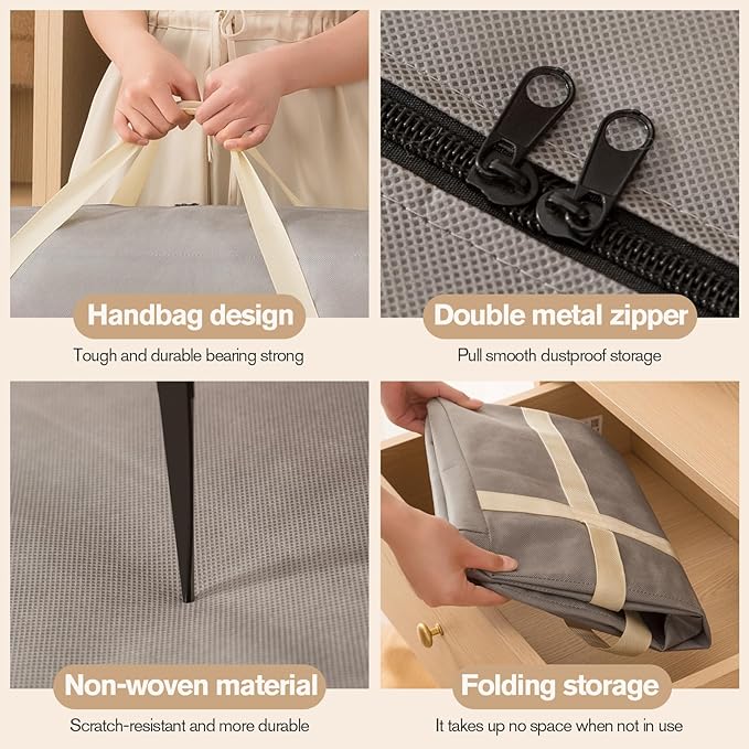 3 Pack 180L Extra Large Moving Bags with Zippers & Carrying Handles, Heavy-Duty Storage Tote Moving Boxes for Space Saving(brown, 3Pack*180L)