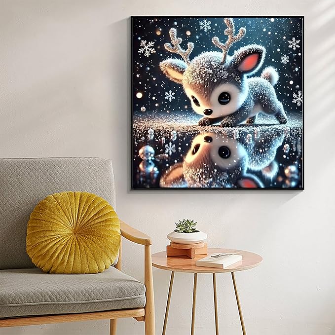 APTDYIGL 5D Deer Diamond Painting Kits for Adults Beginner,DIY Snowy Landscape Diamond Art Kits for Adults,Round Full Drill Diamond Dots with Gem Art Kits,Home Wall Decor 13.7X13.7inch