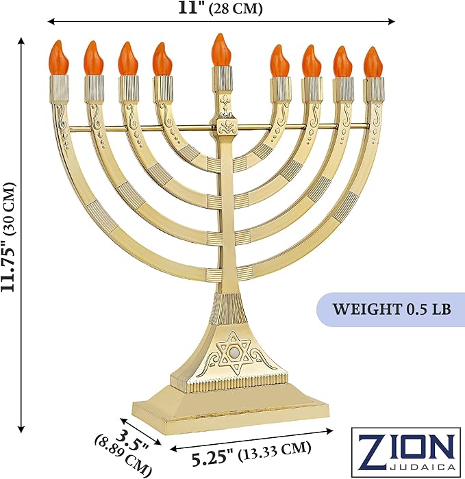 Zion Judaica 6 Pack Electric Hanukkah Menorahs LED USB Powered Menorot Electronic Hanukkiah Battery Minorahs Flamless Chanukah Candles (Gold, 6)