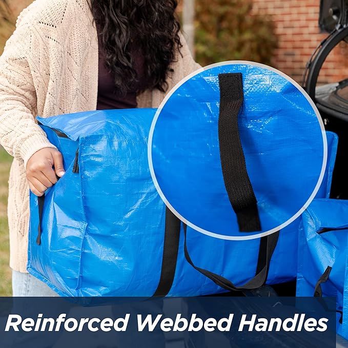 Blue Moving Bags Heavy Duty Extra Large Storage Bags with Zipper and Handles, Moving Supplies Moving Storage Bags, 23 Gallon Capacity, 12 Pack