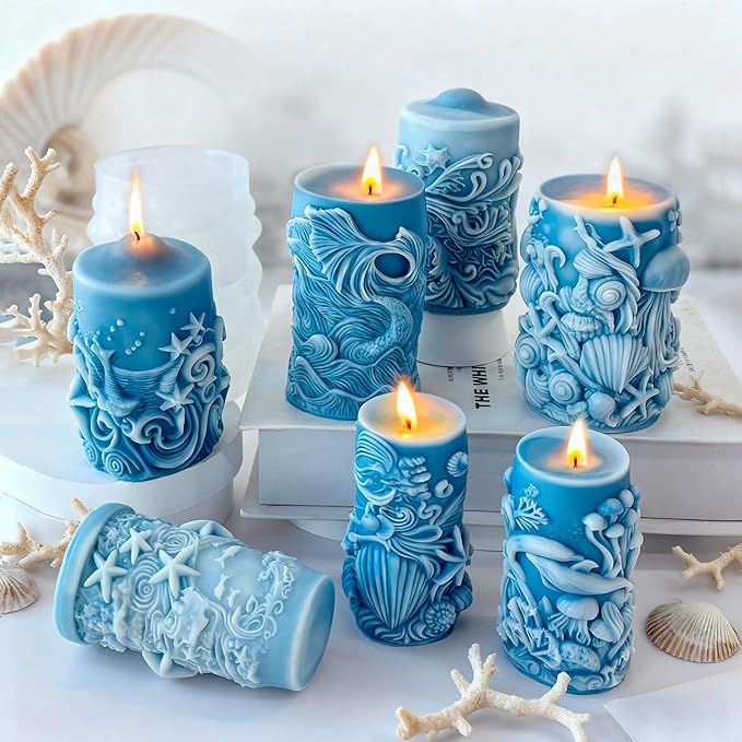 Ocean Animal Cylinder Candle & Resin Mold - Resin Casting Silicone Molds for Home Decor & Candle Making Wave Spiral Mold
