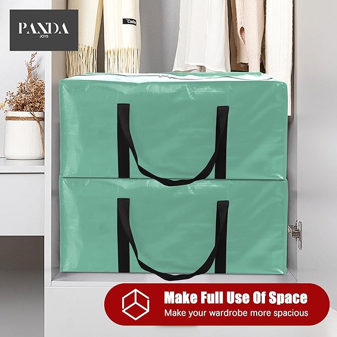 PANDA JOYS 12 Pack Extra Large Moving Bags with Zippers & Carrying Handles, Heavy-Duty Storage Tote for Space Saving Moving Storage, Fold Flat, Alternative to Box and Bin,Teal