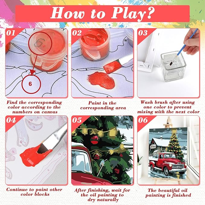 Skyboda Red Truck Paint by Numbers Kit for Adults Beginners with Frame, Christmas Tree Adult Paint by Number Kits on Canvas, Easy DIY Oil Painting Kits for Home Decor, 8x12in