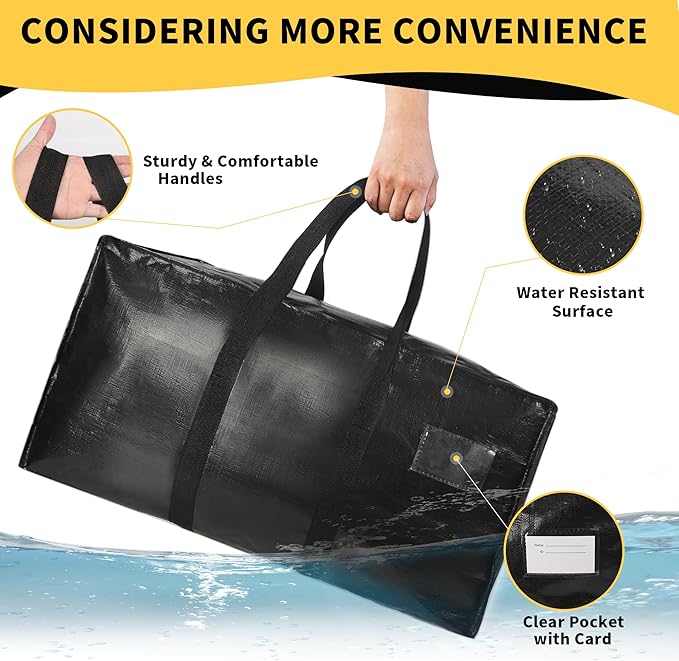 Heavy Duty Extra Large Moving Bags,58 Gallon Jumbo Packing Bags,Huge Moving Storage Bags with Strong Zippers & Carrying Handles,Reusable Big Moving Storage Bags for College Dorm Travel 2Pack