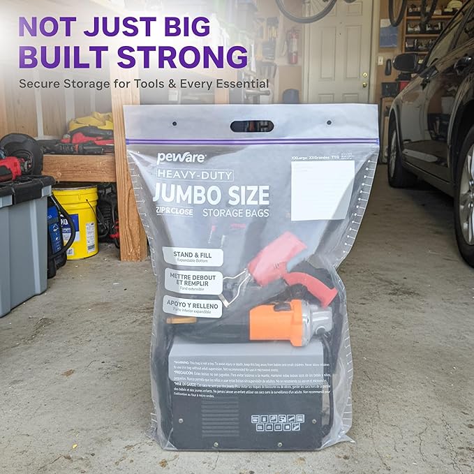 10 Gallon Heavy Duty Large Storage Bags with Handle, Big Zip Seal Top Bags, 6 Mil Extra Thick Clear Big Plastic Resealable Zip Poly Bags for Home Moving, Travel, Camping, 20" x 26", Pack 5