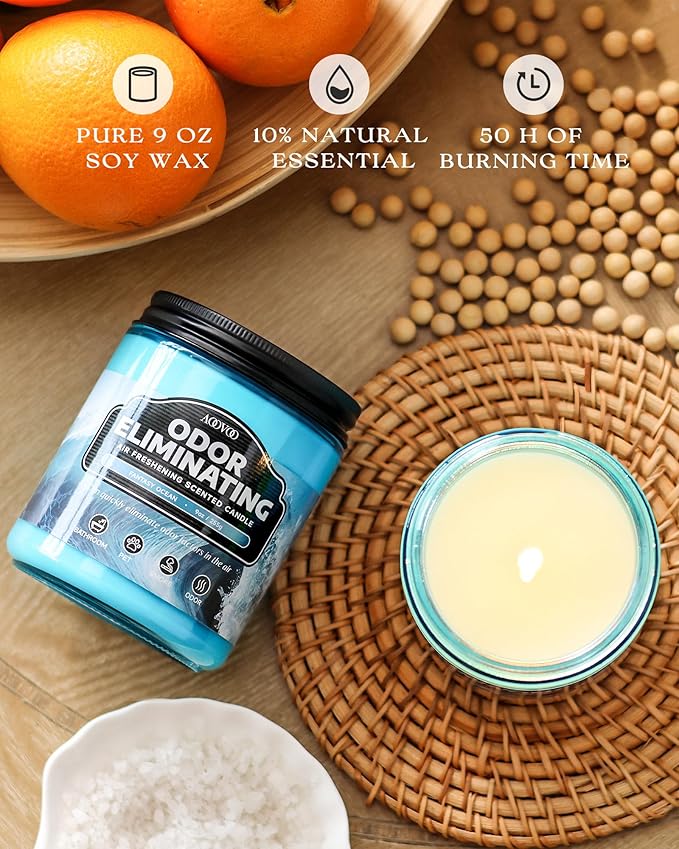 AOOVOO 4 Pack Citrus Lemon/Fantasy Ocean Odor Eliminating Highly Fragranced Candle - Eliminates 95% of Pet, Smoke, Food, and Other Smells Quickly, Non Toxic Air Freshing Soy Candle