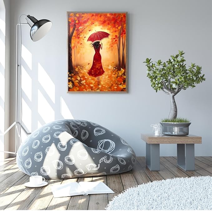GUAIEUW 5D DIY Diamond Painting Kits for Adults - Autumn Beautiful Woman Diamond Painting, Full Round Diamond Canvas Diamond Art by Numbers Painting Kit Gift, Home Wall Decor 16x24 Inch
