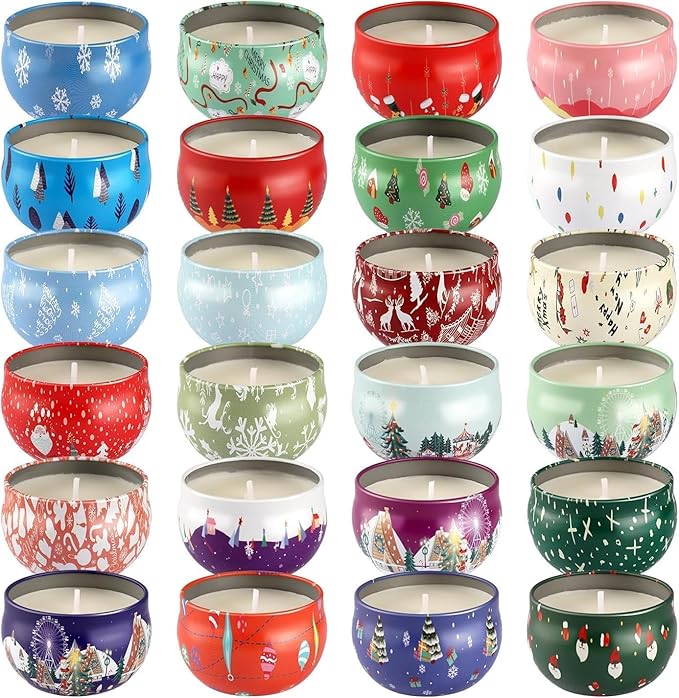 24 Pack Christmas Scented Candles Gift Set for Woman, Jar Candle, 2.5 oz Soy Wax Tin Candle-Ideal Gift for Travel Home Décor,Aromatherapy