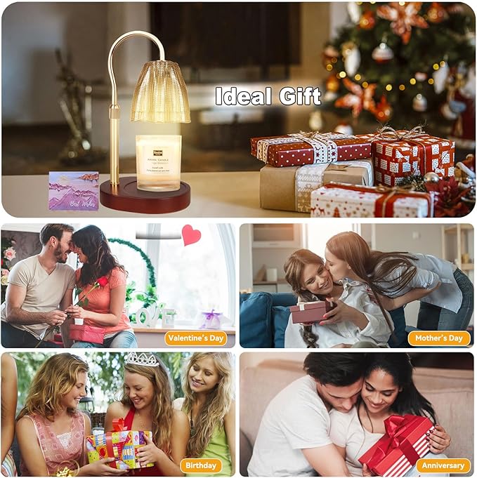 TOACSUCP Candle Warmer Lamp with 3 Bulbs, Adjustable Height Dimmable Candle Warmer with Timer, Compatible with Large Jar Candles, Candle Lamp with Charming Gift Box Ribbon for Her/Him