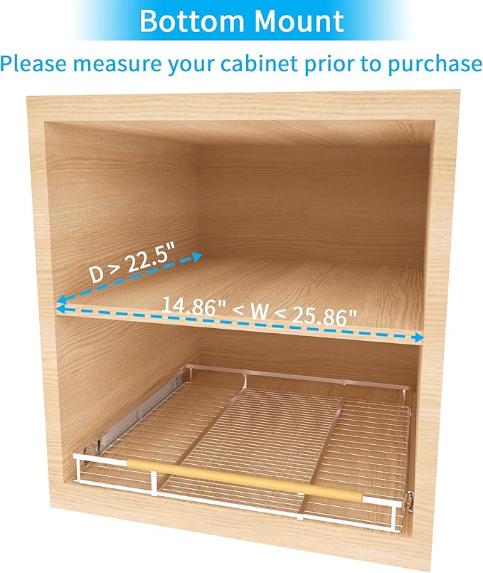 Expandable Pull Out Drawer Cabinet Organizer, Adjustable Width Bottom-Mounted Slide Out Storage Shelves for Cabinets (1, L - Cabinet Size (14.86"~25.86", D≥22.5"))