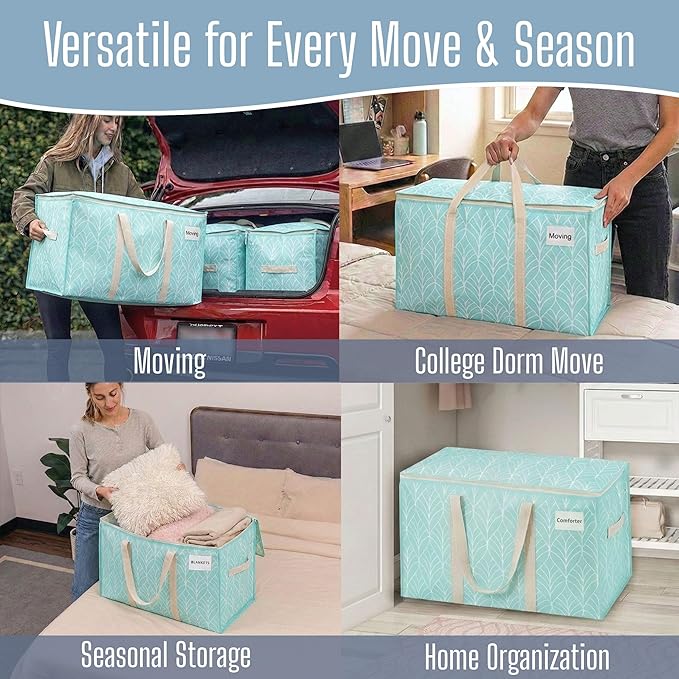 VENO 2 Pack Heavy Duty Moving Bags, Extra Large Storage Bags with Reinforced Handles & Strong Zippers, Foldable & Reusable Moving Box Alternative for Clothes & Dorm Storage