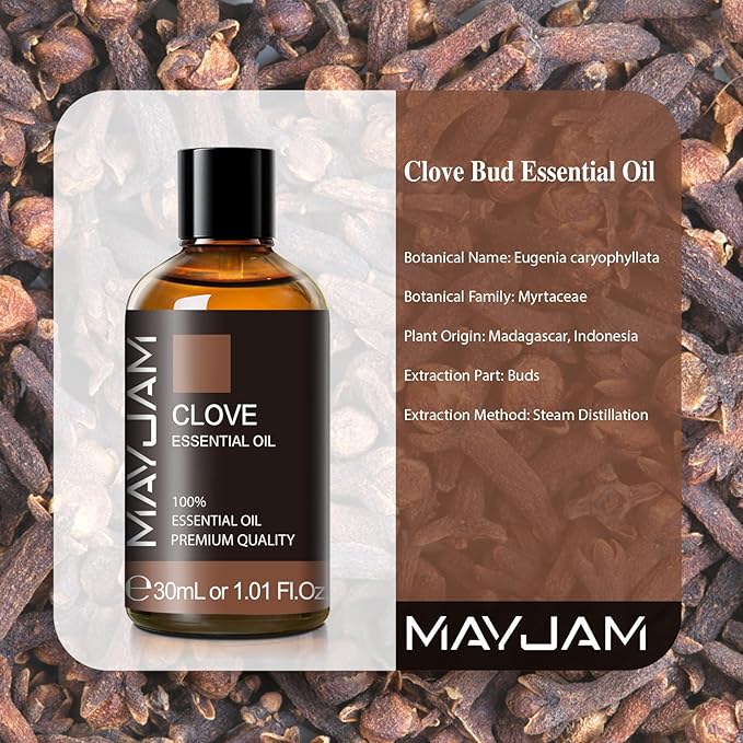 MAYJAM Clove Bud Essential Oil, Premium Pure Essential Oils, 1.01FL.OZ Clove Bud Oil for Diffusers Soap Candle Making, Ideal for Home Office Car Yoga Use