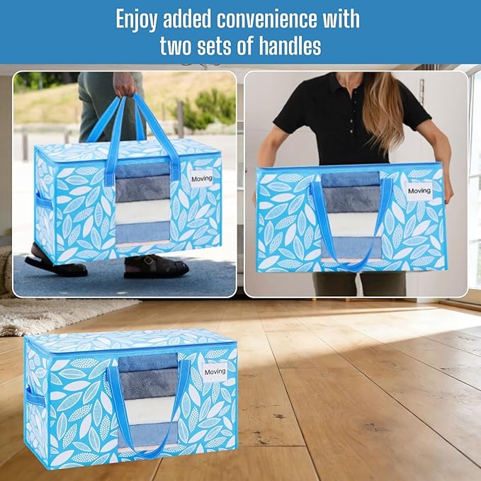 VENO 8 Pack Heavy Duty Moving Bags, Clothes and Comforter Storage Bags with Clear Window, College Dorm Essentials Packing Supplies, Foldable Boxes Alternative (Spring Breeze, 8 Pack)