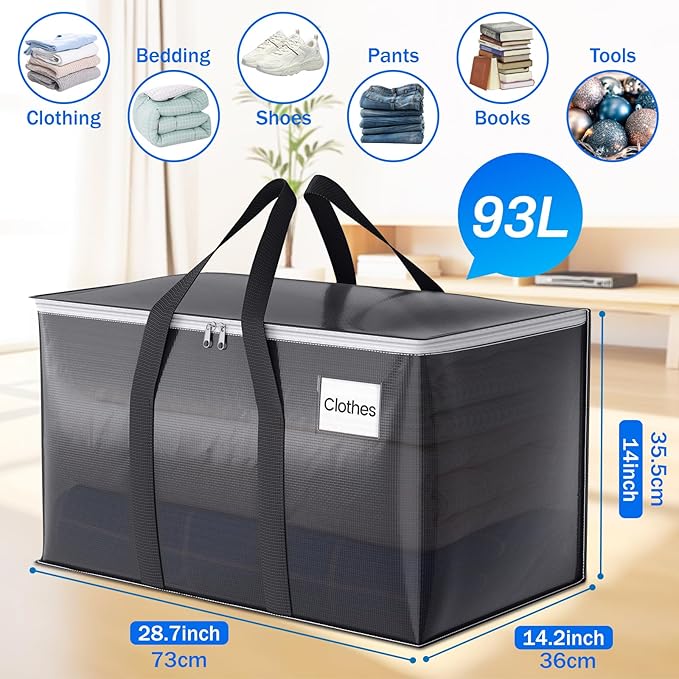 ElegantArray 6 Pack Moving Bags Heavy Duty, Moving Boxes, Storage Bags with Zipper & Handles & Tag for College & Dorm Moving Supplies Grey Laundry Hamper Bag, Foldable Space-saving Totes (93L, Grey)
