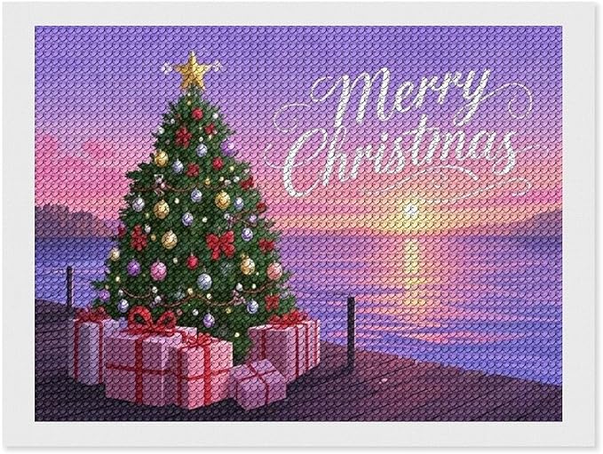 AIVKIEJK Diamond Painting Kits for Adults - Merry Christmas Coastal Winter Beach Painting DIY 5D Full Drill Diamond Dots Paintings with Diamonds Gem Art and Crafts Home Decor 12"x16"