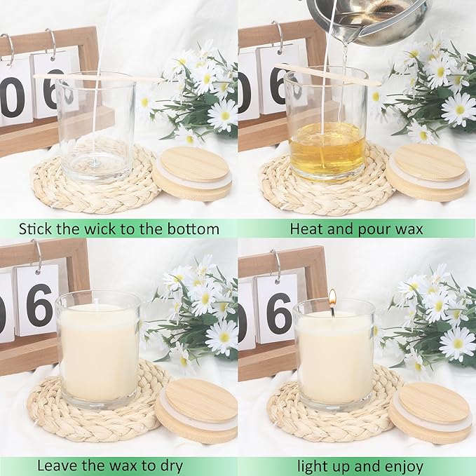 MILIVIXAY 12 Pack 7 OZ Clear Thick Glass Candle Jars with Lids - Bulk Empty Candle Jar for Making Candle - Spice, Powder Containers.