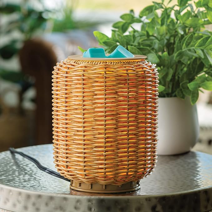 Candle Warmers ETC. Illumination Fragrance Warmer- Light-Up Warmer for Warming Scented Candle Wax Melts and Tarts or to Freshen Room, Wicker Rattan Lantern