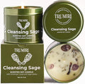 Sage Candle for Cleansing House Negative Energy Smudge Kit - 5oz Soy Wax Natural Clean Organic Non Toxic - Aromatherapy Spiritual Meditation Gifts - Long Lasting Highly Scented Candel with Crystals