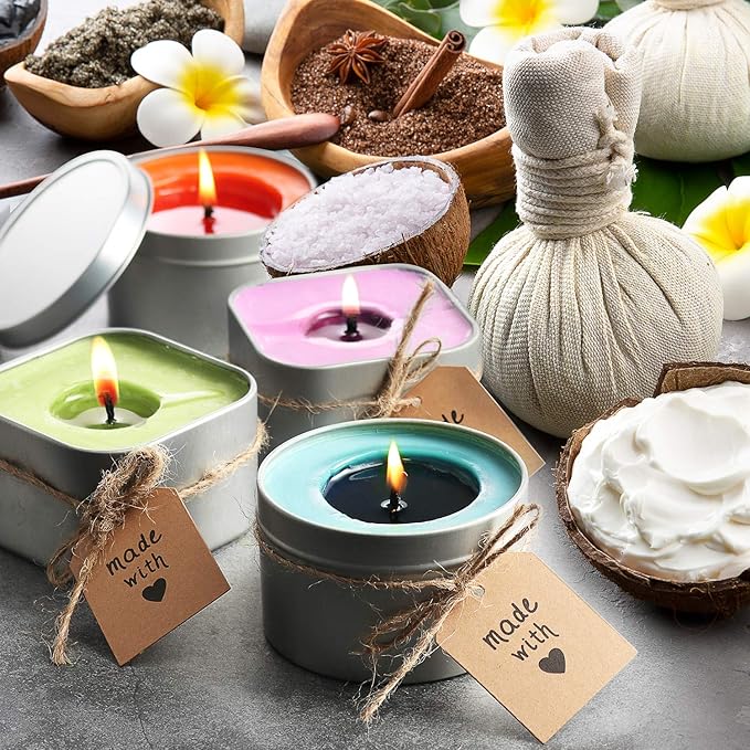 Hearth & Harbor Natural Soy Wax and DIY Candle Making Supplies - 10 Lbs. Soy Candle Wax Flakes, Candle Tin Cans with Lid 48 Pack - 4 oz., 100 Cotton Wicks, and 2 Metal Centering Device