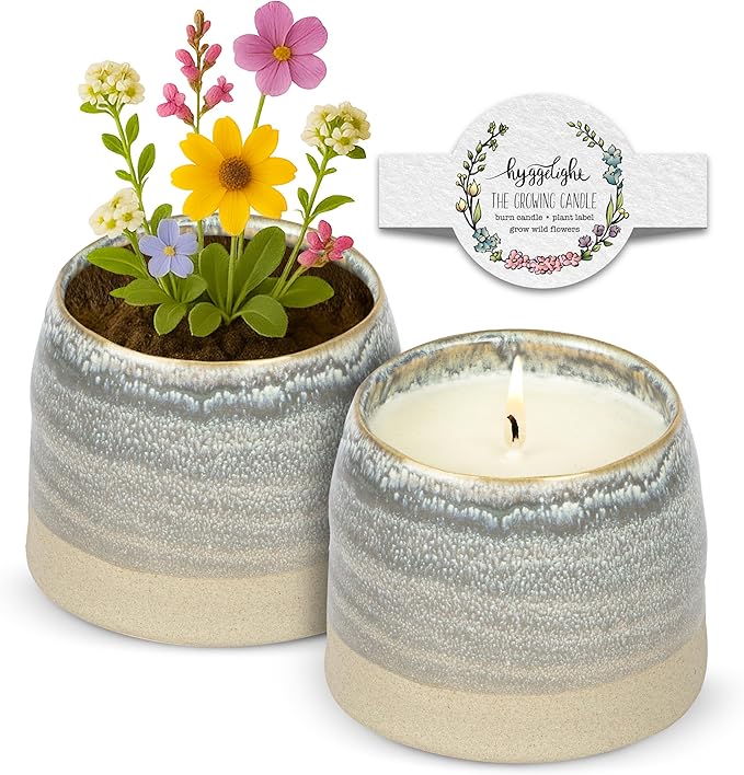 Hyggelight - The Growing Candle, Mint & Eucalyptus Scented, 10oz Ceramic Pot, Aromatherapy Candles, 100% Soy, Greta