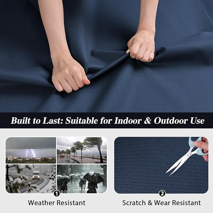ANMINY 100% Waterproof Outdoor Fabric 5 Yards, 58" W 600D Marine Canvas Fabric with PVC Backing, Ripstop Upholstery Material by The Yard for Furniture Boat Covers Tent Awning, Blue