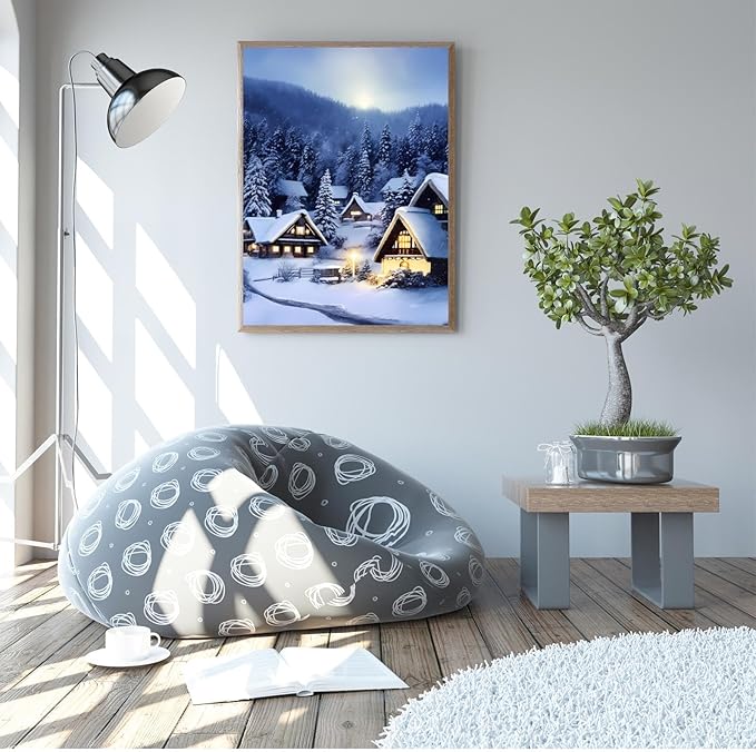 GUAIEUW Frameless Canvas Winter Snowy Houses Diamond Painting Kit DIY 5D Full Round Diamond HD Picture Diamond Dot Painting Art Craft Gift, Wall Decor Living Room Office Hangable 20x24 Inch
