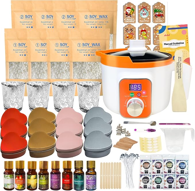 Ksedcon Digital Candle Making Kit with Wax Melting Pot, DIY Wax Melts Set with 12 Heart-Shaped Candle Jars, Full Scented Candle Maker for Adults